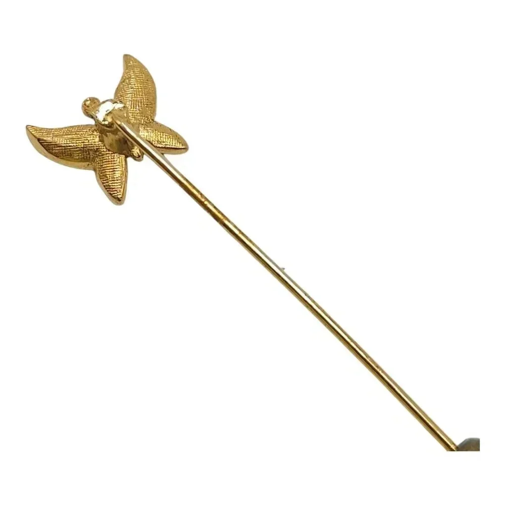 Butterfly Lapel Hat Stick Pin Gold Tone Vintage